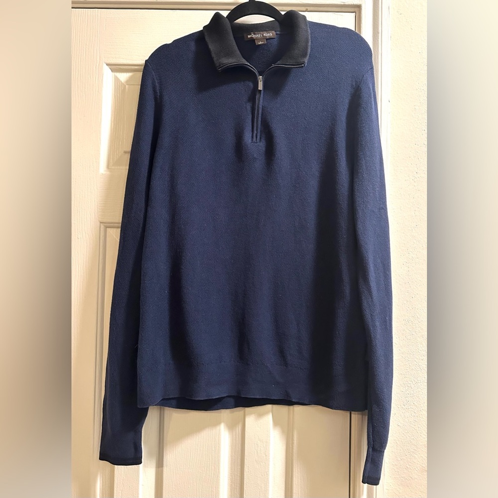 Michael Kors Men’s 1/4 Zip Navy Blue Pull Over Sweater